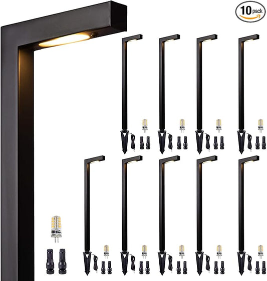 Gardenreet Brass Landscape Path Lights, LED 12V Low Voltage Pathway Lights Wired, Modern Outdoor Garden Lights Waterproof, L Shape Black for Patio Lawn with 3W 270LM 2700K G4 Bulb 10 Pack