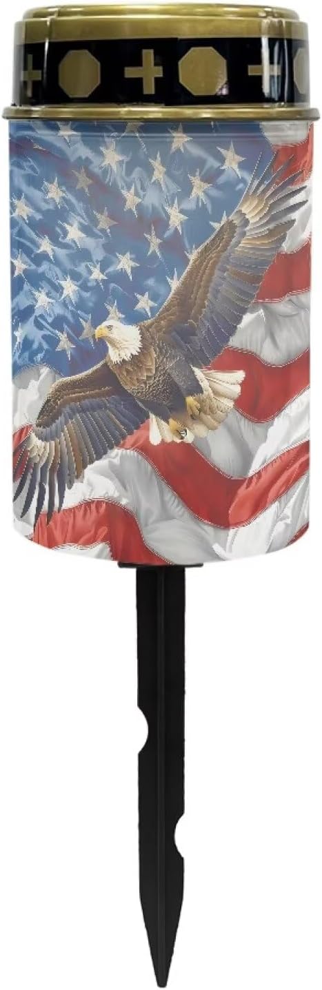 American Eagle Flag Prayer Cemetery Solar Lights for Grave Cemetery Decor Candle Lamp Corss Sunflower Grave Solar Lights