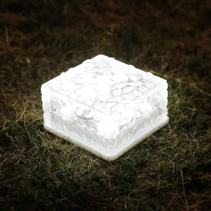 Wokyo Solar Brick Lights Outdoor Waterproof LED Rock Lights Patio Brick Lights 4 Packs for Patio, Yard, Walkway, Pathway Decor 4x4 inch (Cold White, Large)