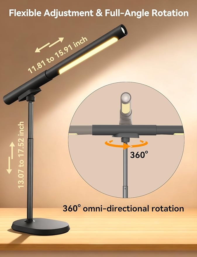 Cordless Desk Lamp, Magnetic LED Work Light, Rechargeable Battery Powered Lamp, Dimmable Brightness & 3 Color Modes, Wireless Table Lighting for Reading, Bed, Flashlight with Signal Light for Camping