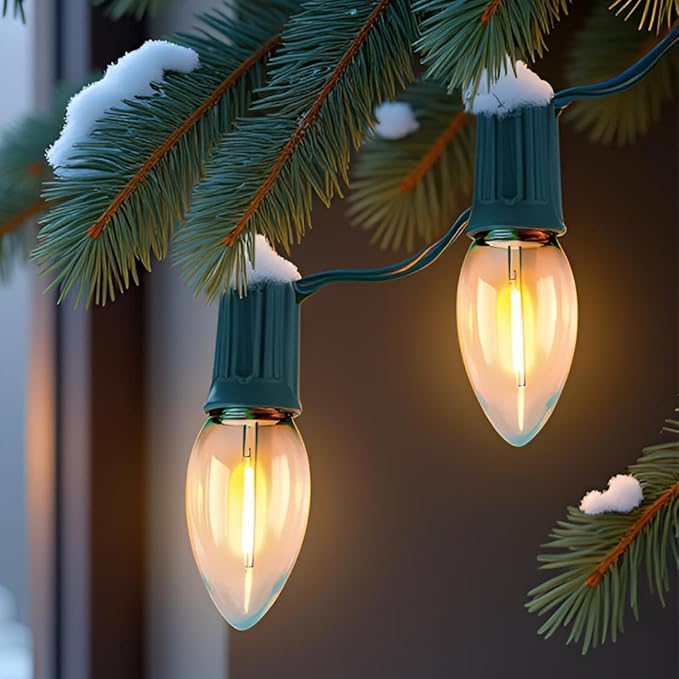 YULETIME Pack of 25 Clear Warm White C9 Replacement Bulbs, Shatterproof LED Light Bulbs for E17 Base Sockets Christmas String Lights