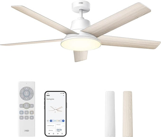 Dreo Smart Ceiling Fan with Lights, 52 Inch, 12 Speeds & 3 Fan Modes, Stepless Color Tones, Dimmable LED Light, 12H Timer, Quiet DC Motor, Remote/APP/Alexa Control, White Ceiling Fans Indoor