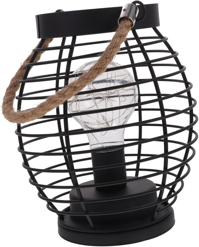 TEHAUX Vintage Basket Table Lamp Rechargeable Cordless Led Lantern Sturdy Portable Night Light for Bar Ktv Rustic Decorative Fixture