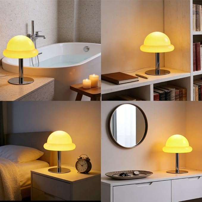 Orange Mushroom Lamp,Mid Century Modern Table Lamp,Warm Lamp for Bedroom,Mushroom Decor for Living Room Nightstands