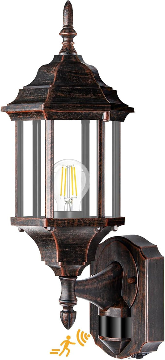 Redluck Motion Sensor Outdoor Lights, 16 inch Dusk to Dawn Outside Porch Lights, Waterproof Anti-Rust Aluminum Outdoor Wall Lights for House, Garage, Front Door, Antique Black and Bronze Gold