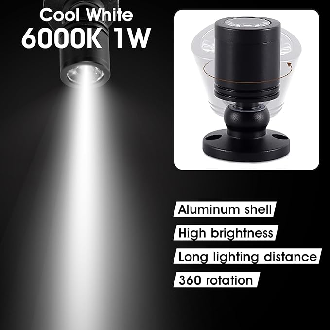 DEDC 6pcs Mini LED Spot Lights, 1W 5V 6000K Under Cabinet Lights, Mini Spotlights for Displays with Dimmer (Cool White-Pushbutton Switches-USB Plug)