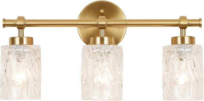 ALICE HOUSE 3-Light Vanity Light Fixture Over Mirror, Brushed Brass, Easy Bulb Replacement, LED Compatible, Bright and Elegant Bathroom Light for Makeup AL5095-W3