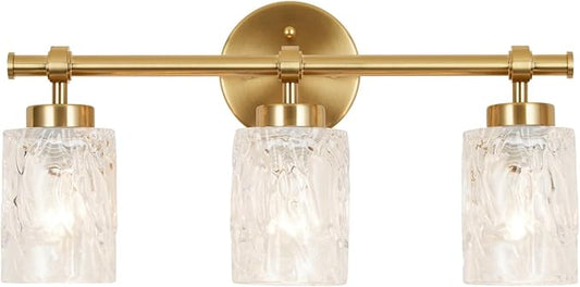 ALICE HOUSE 3-Light Vanity Light Fixture Over Mirror, Brushed Brass, Easy Bulb Replacement, LED Compatible, Bright and Elegant Bathroom Light for Makeup AL5095-W3