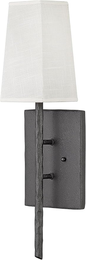Hinkley Tress Large Single Light Wall Sconce - Hammered Details, Off-White Textured Shade - Forged Iron