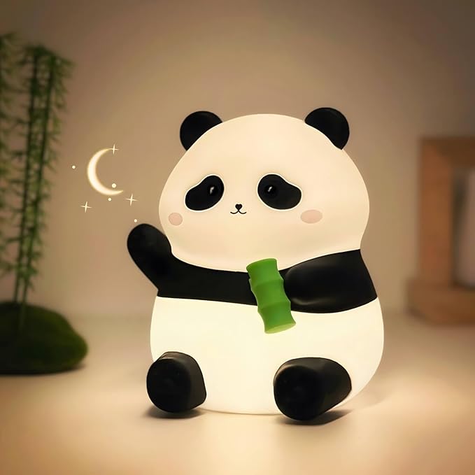 Panda Night Light Squishy, 50Hrs Battery Kids Nightlight, Tap Control 2 Brightness, 30Min Auto-Off, Rechargeable Bedside Lamp for Nursery Toddlers, [Easter Gifts]