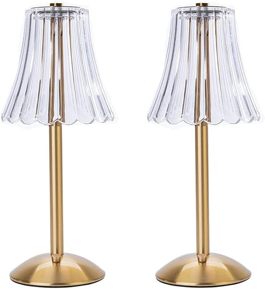 Cordless Table Lamps for Home,Table,Dining Room, Gold Rechargeable Lamps, USB Charge 12'' Tall LED Brass Portable Outdoor Indoor Table Lamp with Built-in Dimmer (Pack2 Gold Flower Lamp)