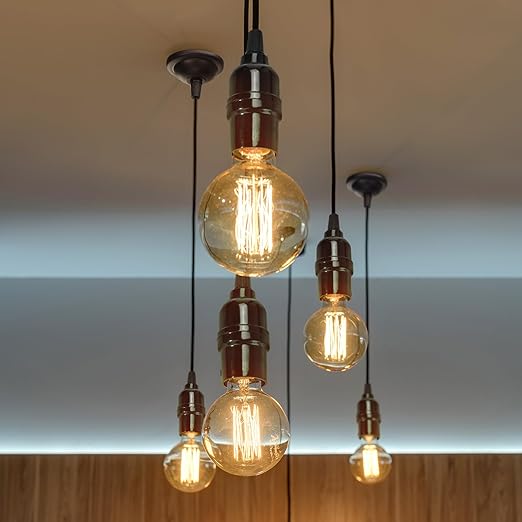 Retisee 20 Pack Hanging Pendant Light Cord Kit Bulk E27 Base 4ft Adjustable Hanging Heavy Duty Industrial Edison Bulb Lamp Swag Light Kit for Kitchen Dining Room Terraces (Without Control Knob)