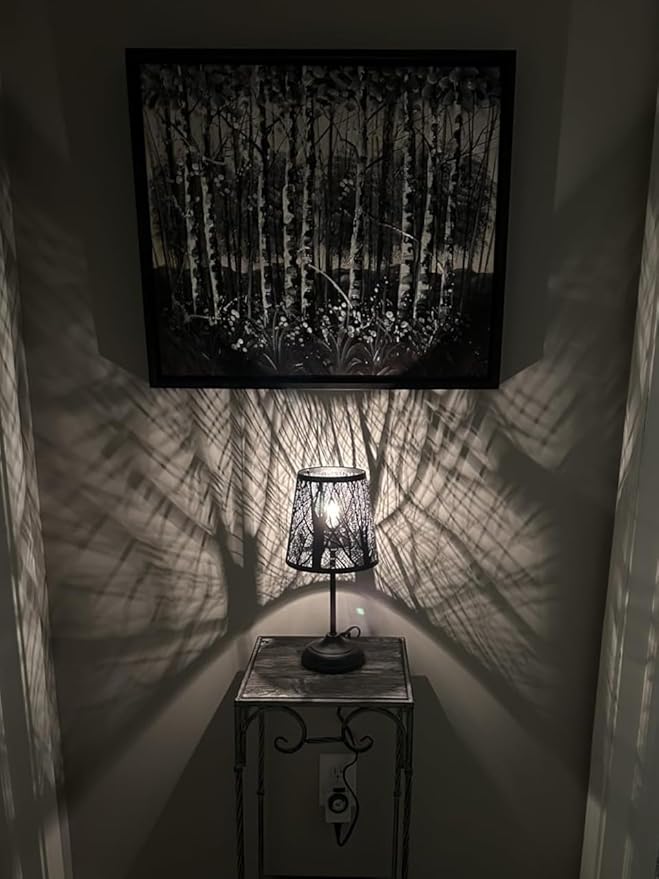 3 Level Dimmable Touch Table Lamps Set of 2, Black Metal Tree Pattern Shadow Lamp, Small Bedside Night Light for Kids, Vintage Accent Decor Lamp Halloween Indoor Mood Lighting Bedroom Living Room