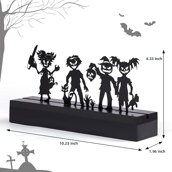 Halloween Table Decor Led Lights Silhouette Decoration Metal Horror Character Battery Operated Indoor Decoration Perfect Halloween Decor for Tabletop,Party, Home, Window