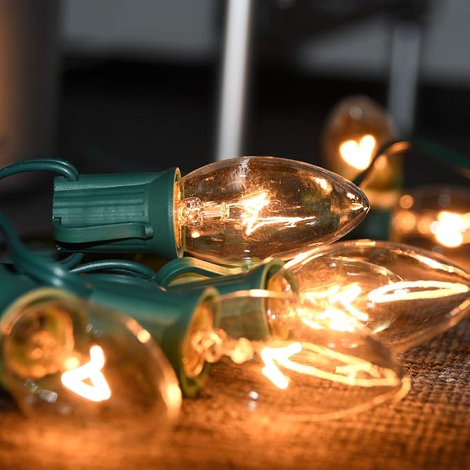 25 Pack C9 Clear Christmas Replacement Bulbs, C9 Christmas Light Bulb for String Lights, E17 Base - 7 Watts