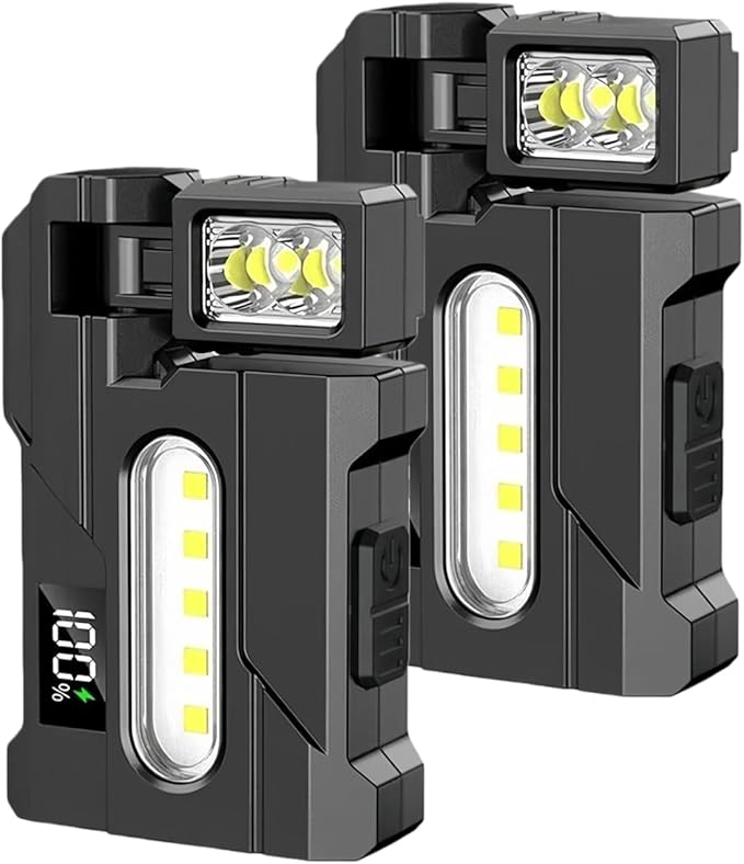 G5 EDC Flashlight 400 Lumens, 3 Modes Dual Light, 180° Rotatable Magnetic Torches, Portable Pocket Torch with Keychain for Outdoor Emergency Camping Daily Carry (2 Pcs)