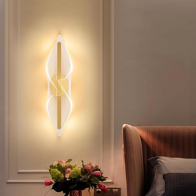Gold Wall Lights 22.4In Acrylic Wall Sconce with Remote Control LED Dimmable Sconces Wall Lighting for Living Room Hallway Bathroom Bedroom Stairs