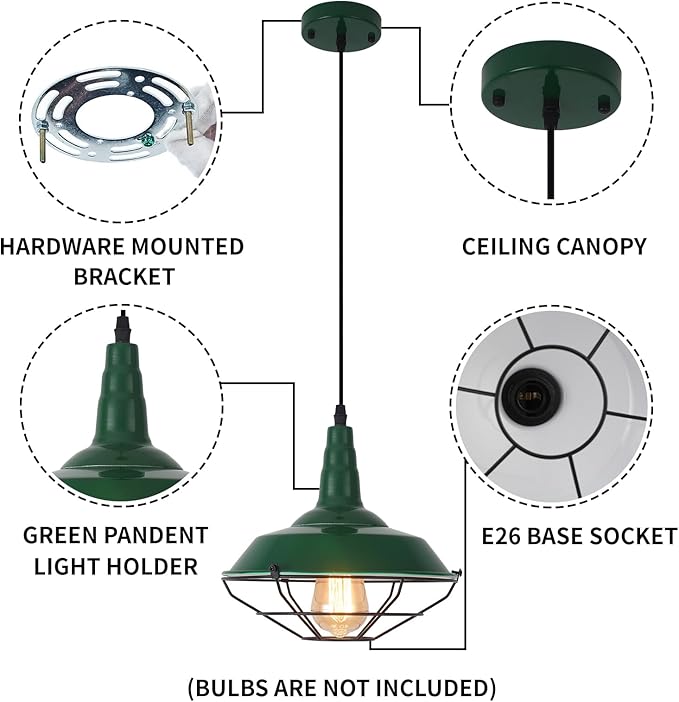 Farmhouse Green Pendant Light, 3 Packs 10.5 inch, Modern Pendant Lighting, Kitchen Pendant Lights, Industrial Pendant Light, Pendant Lights Kitchen Island for Bedroom, Living Room, Bar