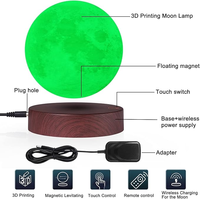 VGAzer Levitating Moon Lamp,Floating and Spinning in Air Freely with 3D Printing Moon Lamp Has 16 Colors Modes with Remote for Unique Gifts,Christmas,Room Decor,Night Light,Office Desk (16 Colors)