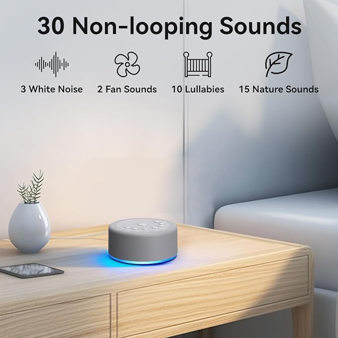 Sound Machine Night Light White Noise Brown Noise Machine 30 Non Looping Sounds 12 Lights 5 Timers 36 Adjustable Volume Memory Function Sleep Sounds Machine for Baby Kids Adult & Home Office Travel