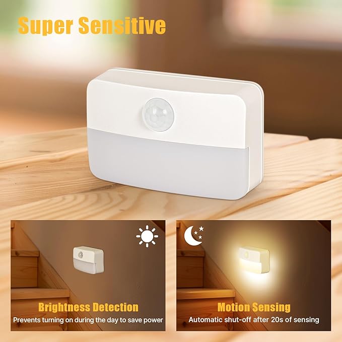 16 Pack Motion Sensor Stair Light for Indoor, Battery Operated Closet Lights, Stick on Anywhere Hallway Lamp, Portable Led Night Lamps for Bedroom Under Cabinet Kitchen