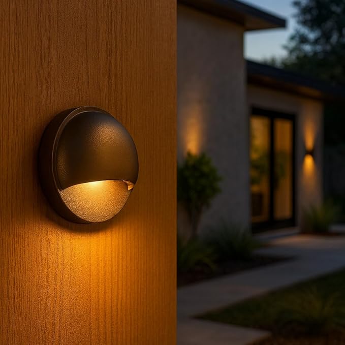 Hinkley Landscape Lighting Nuvi 15232BZ Round Low-Voltage LED Deck Sconce, Solid Vinyl Alloy, Dimmable, Mounts Flush on Surface, Bronze