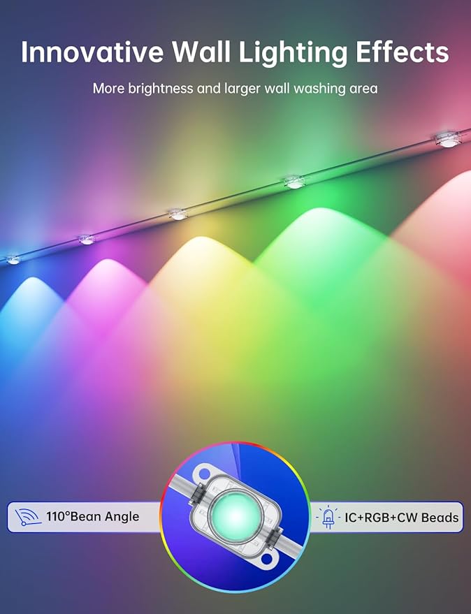 Permanent Outdoor Lights, 150ft with 75 IC+RGB+Warm & Cool White Lights, Smart LED Halloween Christmas House Decor Lights with APP & Remote Control, IP67 Waterproof, DIY Scene
