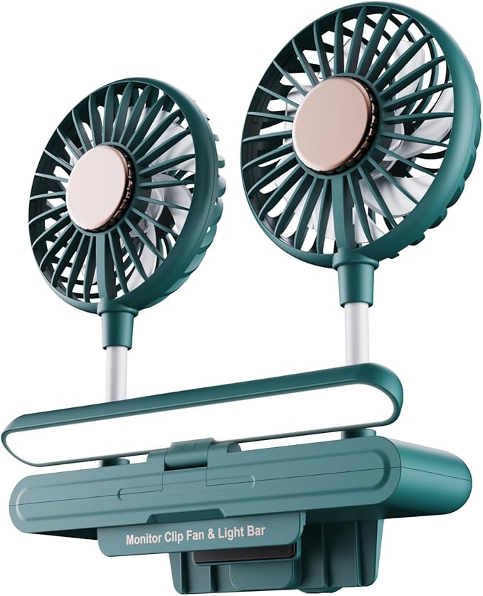 Reading stand Lamp Light Bar with Fan Two-Head Personal Cooling Quiet USB Fan Flip-Open light, Level 3 brightness 3 Wind Speed for Working/Self Broadcasting (Forest Green)