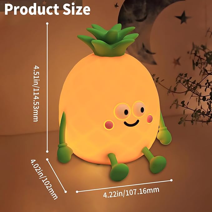 Pineapple Night Light,USB Rechargeable Touch Control Lamp with 7-Color RGB & 30-Min Timer, 3-Level Dimmable Anti-Blue Light Bedside Lamp for Kids Adults Home Party Camping