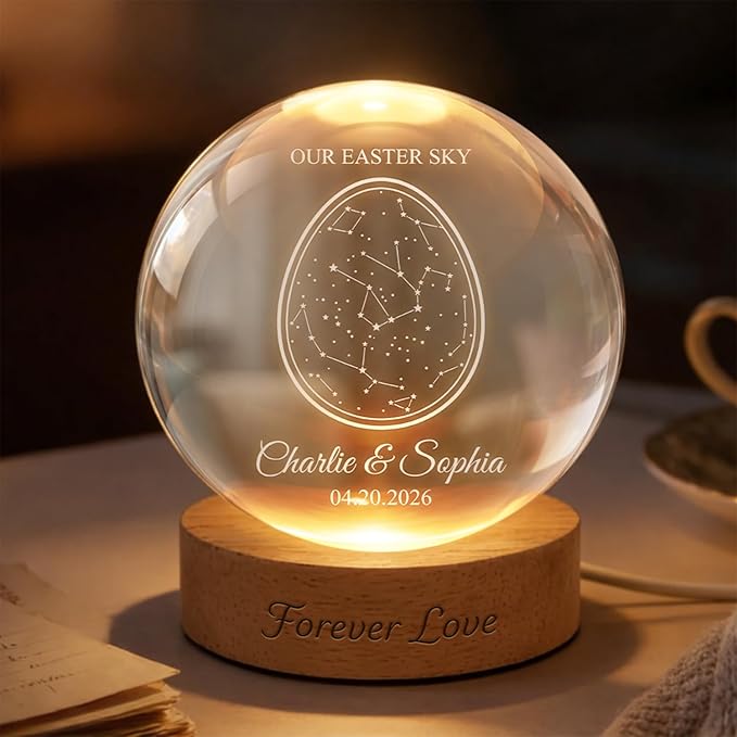 Personalized Our Easter Sky Crystal Ball LED Night Light, Custom Couple Name Constellation Glass Globe Lamp with Date, Romantic Easter Keepsake Gift for Anniversary Wedding Decor