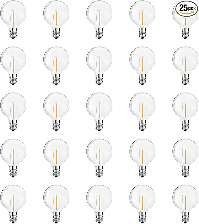 G40 LED Replacement Light Bulbs,C7/E12 Screw Base Shatterproof Globe Bulbs for Outdoor String Lights Patio Decor,25 Pack,Warm White 2700K,Energy Efficient Waterproof