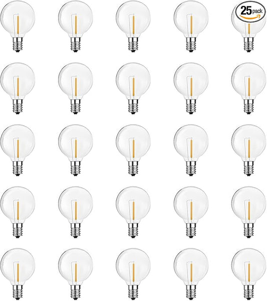 G40 LED Replacement Light Bulbs,C7/E12 Screw Base Shatterproof Globe Bulbs for Outdoor String Lights Patio Decor,25 Pack,Warm White 2700K,Energy Efficient Waterproof