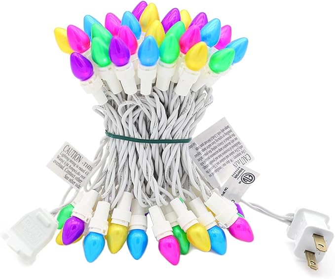 Easter String Lights LED Multi Color Glass C3 Lights 50 Count Easter Pastel Light 120V UL Certified Connectable Outdoor String Light White Wire for Party Patio Home