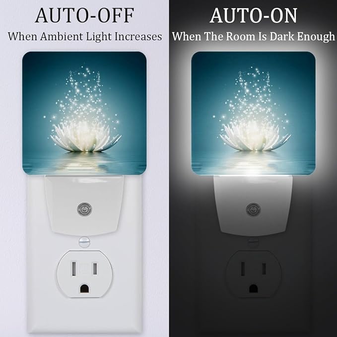White Lotus Flower Plug-in LED Night Light,Lotus Flower on Water Auto Dusk to Dawn Sensor Nightlights Plug into Wall,White Energy Efficient Night light for Bedroom,Bathroom,Kitchen,Stairs,Hallway