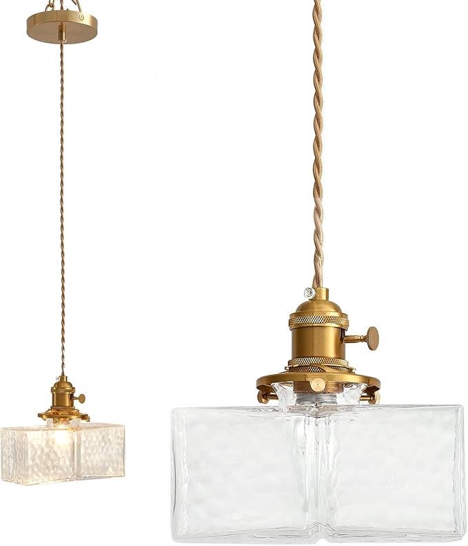Pendant Lights, Industrial Hanging Lamp with 7.09 Inch Glass Shade for Kitchen Island, Hanging Pendant Light, Dining Room Hanging Lamp Light Bulb Included