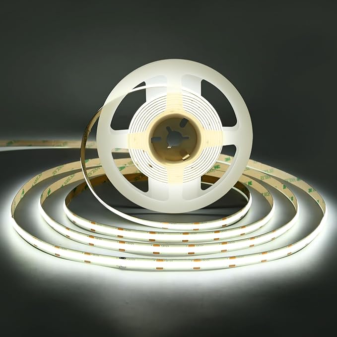 COB LED Strip Lights DC 12V LED Strip Flexible Super Bright LED Strips,16.4ft 6500K White,CRI 90+,2400LEDs High Density Uniform Light for Bedroom Home Room Decor (No Adapter or Controller)