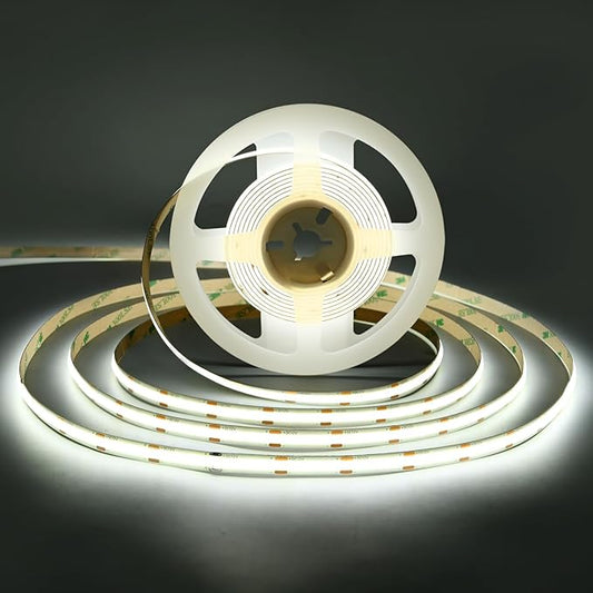 COB LED Strip Lights DC 12V LED Strip Flexible Super Bright LED Strips,16.4ft 6500K White,CRI 90+,2400LEDs High Density Uniform Light for Bedroom Home Room Decor (No Adapter or Controller)