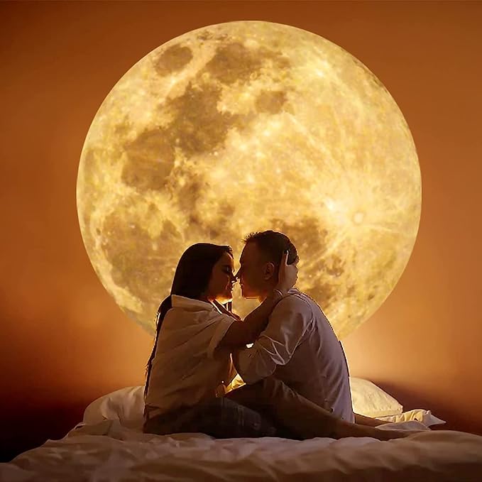 Moon Lamp Projector Night Light, 360° Rotatable Moon Lamp USB Powered Lighting with Bracket,Mood Light Photography Romantic Atmosphere Lamp for Selfie Backgroun Bedroom Decor Moon Fantasy Lovers