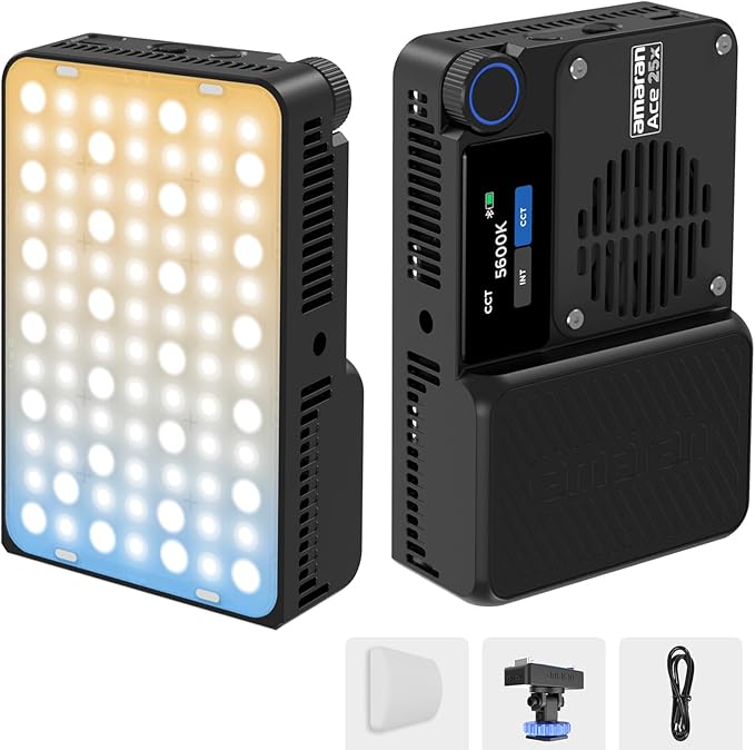 Amaran Ace 25x Pocket Bi-Color LED Light: Boost Mode Up to 32W, Bi-Color Mini Video Light (2,700-6,500K), 1,636 Lux@1m, 4,500mAh Battery with PD Fast Charging for Mobile Creators (Charcoal)
