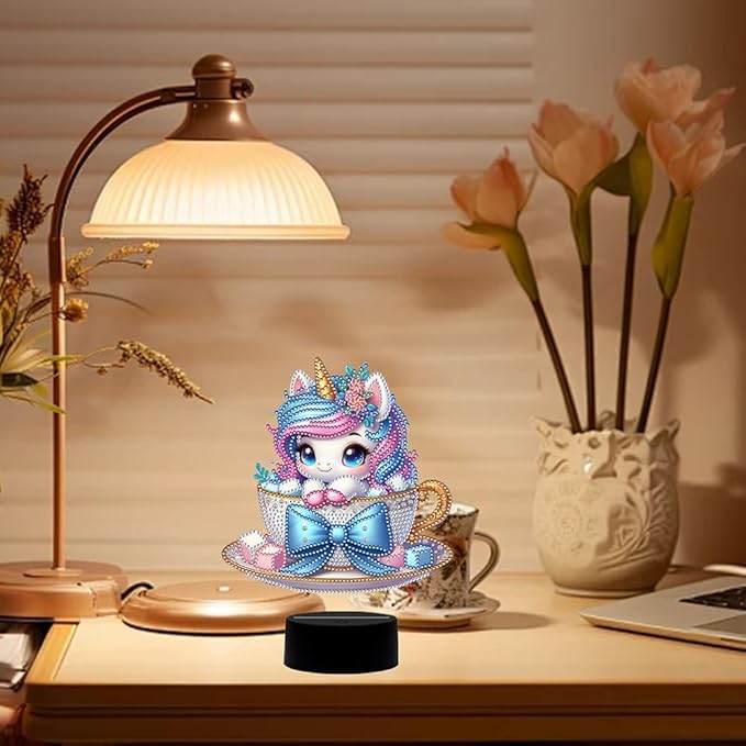 Lovely Unicorn Diamond Art Painting Night Light,Diamond Art Painting Kits Desktop Touch Lamp Ornaments for Tabletop Decor Diamond Art Accessories for Adult Beginner Bedrooms Living Room