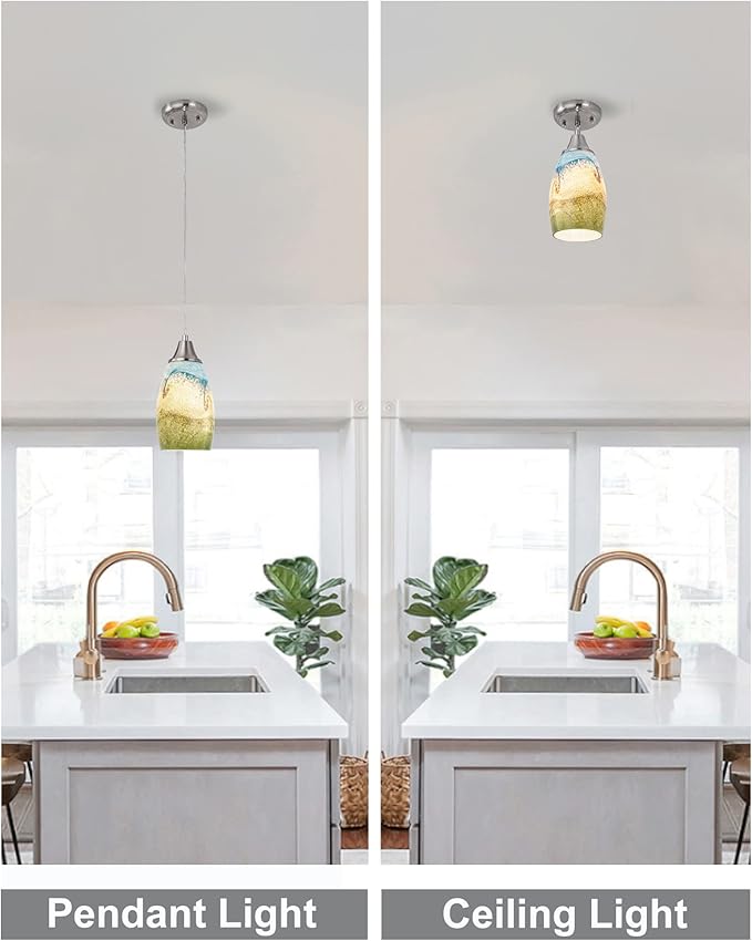 Mini Glass Pendant Lights,Blown Art Glass Pendant Hanging Light Fixtures Kitchen Island Pendant Lamp Shade with Brushed Nickel Finish for Bar Counter,Hallway,Dining Room Multi color-1P