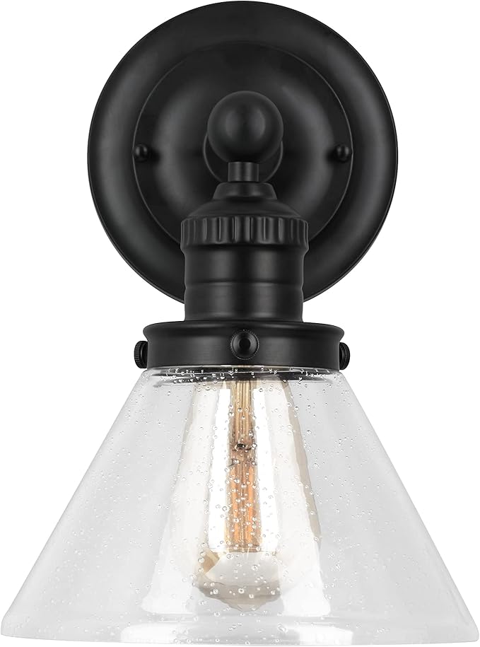 Design House Augustin Wall Sconce, 1-Light, Seeded Glass Warm Glow, Dimmable, Up/Down Glow, Easy Installation, E26 Socket, Black, 7.9 in L x 8.5 in D x 11.1 in H, 589028-BLK