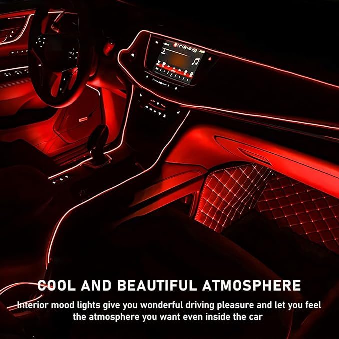 Car LED Strip Light, 24 LED RGB Auto Interior Atmosphere Lights, Cigarette Lighter Under Dash Ambient Night Light, Interior Decorative Lamp Lighting Kit Car Accessories (Red)