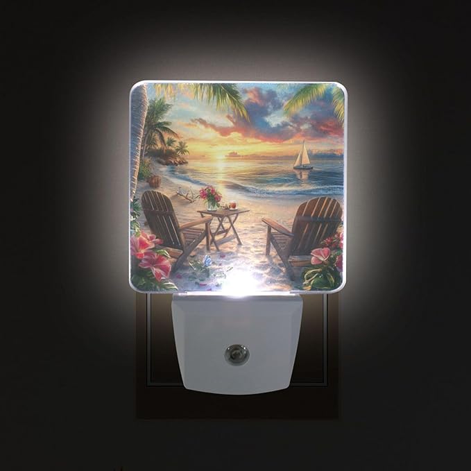 Sunset Beach Night Light 2 Pack Dusk to Dawn Sensor Led Lamp for Women Men Night Lights Plug into Wall Decor for Bedroom Kitchen Corridor, 0.5W