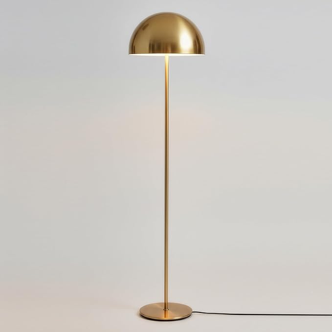 Brightech ONO Mushroom Floor Lamp - Modern LED Standing Lamp for Living Room, Bedroom - Color Changing LED Bulb, Metal Dome Lamp Shade - Contemporary Metallic Sculptural Design - Brass