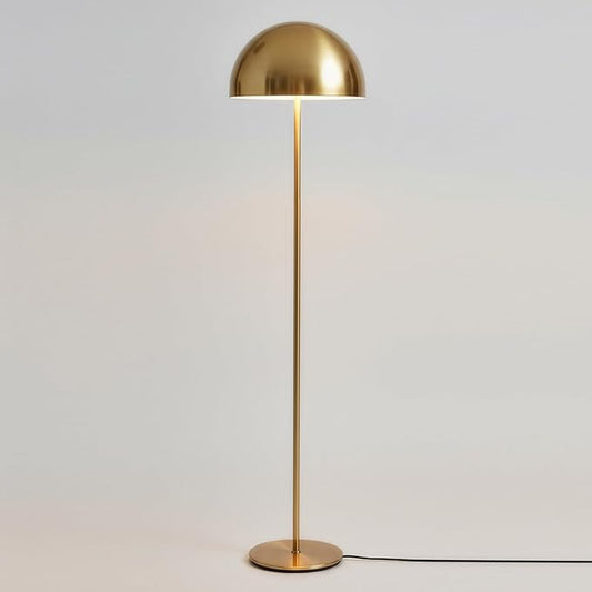Brightech ONO Mushroom Floor Lamp - Modern LED Standing Lamp for Living Room, Bedroom - Color Changing LED Bulb, Metal Dome Lamp Shade - Contemporary Metallic Sculptural Design - Brass