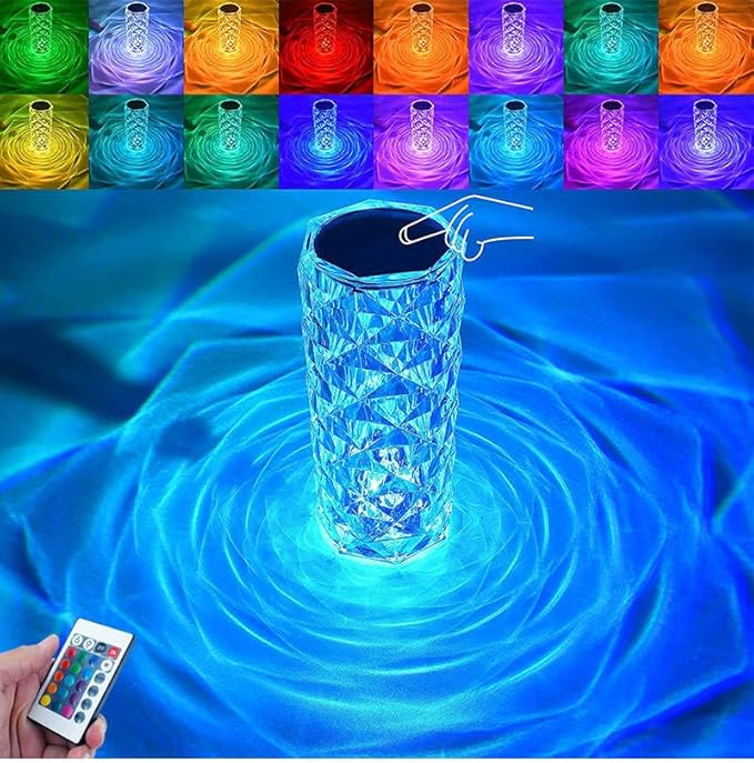 Rose Crystal Lamp RGB Color Changing Night Light Table Lamp,16 Colors &4 Modes Romantic Rose Diamond Home Decor Touch Crystal Table Lamp， USB Bedside Lamp for Bedroom Living Room for Kids