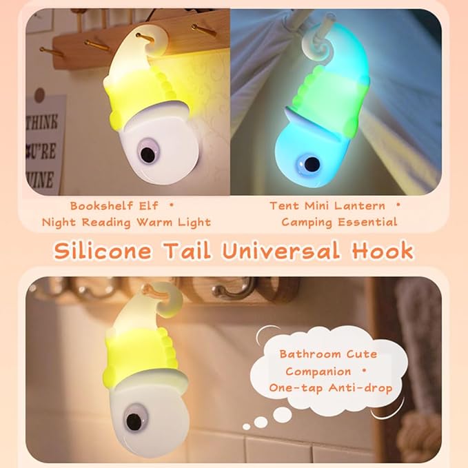 Chameleon Night Light for Kids, Night Light for Boys and Girls, Cute Room Decor Portable Night Lamp, Touch-Controlled Lighting, Silicone