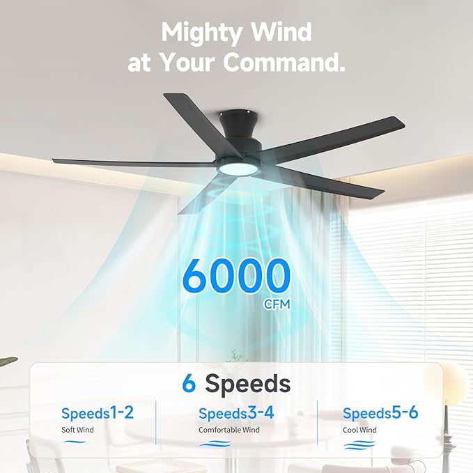 ocioc 52 Inch Ceiling Fans with Lights, Large Air Volume Ceiling Fan with Backlight, Ultra Quiet Reversible DC Motor with Remote（Black）