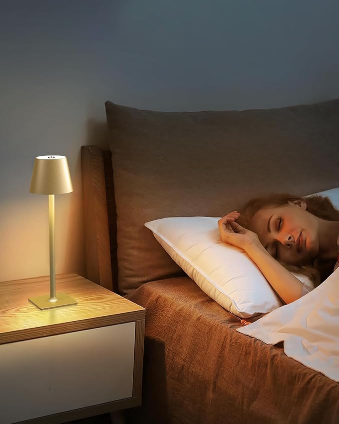 Cordless Table Lamp, 6000mAh Battery Operated, 250LM Adjustable Brightness IP65 Height Adjustable - Set of 2 Gold Wireless Lamps for Restaurant Patio Bedside Outdoor Cafe & Home Decor
